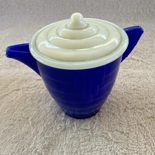 Cobalt Blue Pot and White Lid Tea Pot 2.5” Tall Akro Agate Stack Disk and Panel