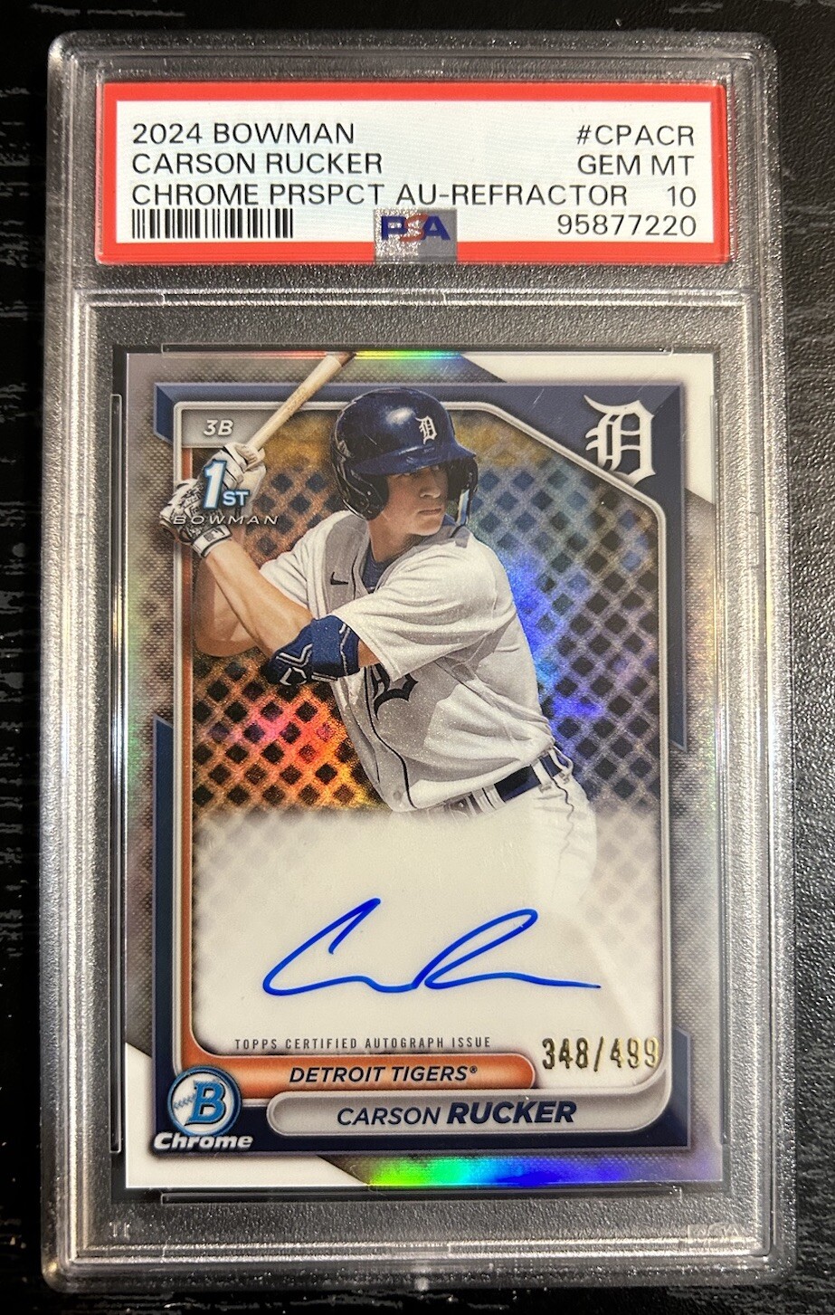 CARSON RUCKER PSA 10 2024 BOWMAN CHROME 1ST PROSPECT REFRACTOR AUTO /499