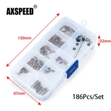AXSPEED M1.4 1.5 Metal Screws Hardware M2 Nut for 1:24 RC Car Axial SCX24 186Pcs