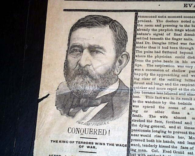 General & President ULYSSES S. GRANT Death w/ Portrait PRINT 1885
