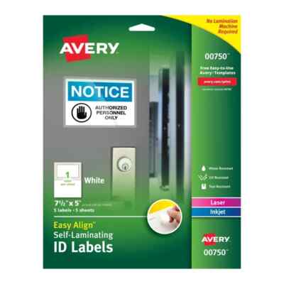 Avery 7278200750 Avery Easy Align Self-Laminating Id Labels 00750 7-1/2'' x 5''