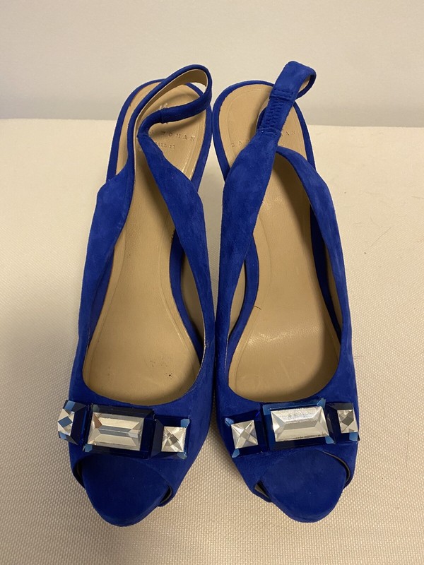 NEW ZARA PARTY COCKTAIL SLINGBACK SHOES WITH RHINESTONE DETAIL IN BLUE - Size 7