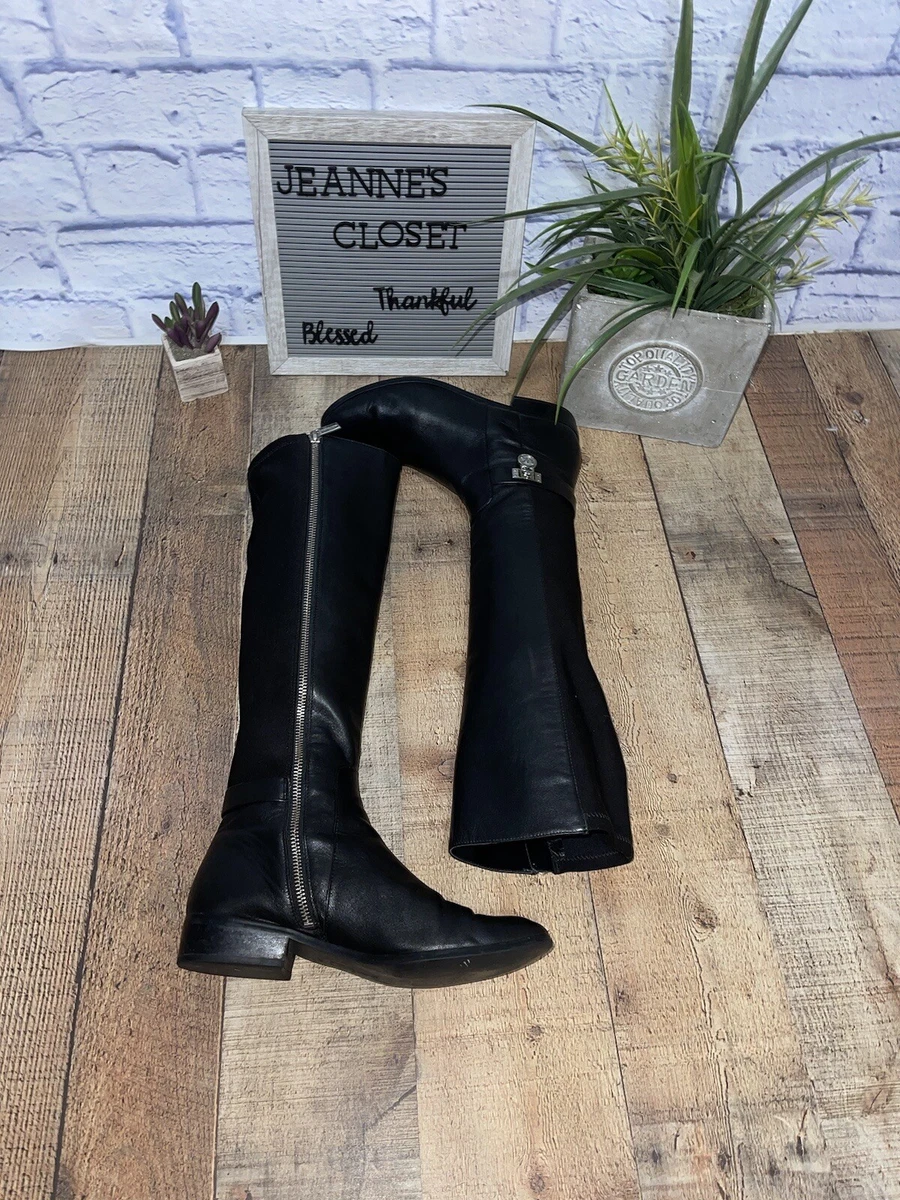 Michael Kors Hamilton Stretch Tall Black Leather Riding Boots sz