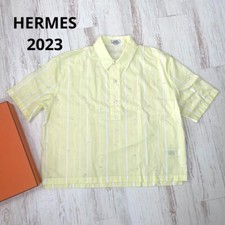 HERMES Boxy Fit Shirt Tops men Size 41 Stripe Limonade Light Yellow 2023