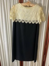 1950's Cocktail Dress-M-Shift Style-Black Rayon w/Cream Lace -VG-CLASSY- SALE