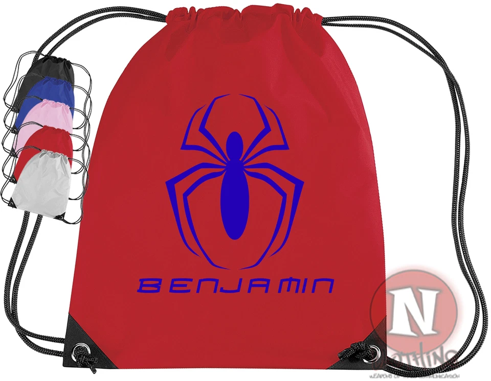 BAGBASE Personalisierte Spiderman Kit Tasche. Kordelzug - Kindernamen hinzufügen