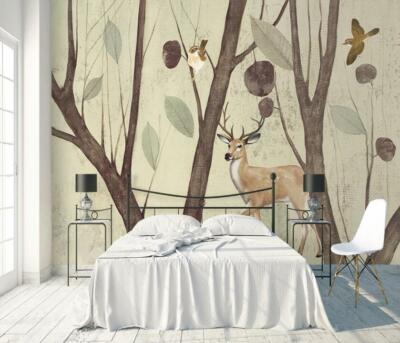 3D Vintage Deer Branches 37756NA Wallpaper Wall Murals Removable Wallpaper Fay