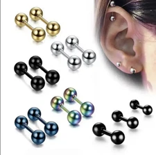 2Pcs Stainless Steel Ball Stud Barbell Earrings Screw Back Piercing Women Men
