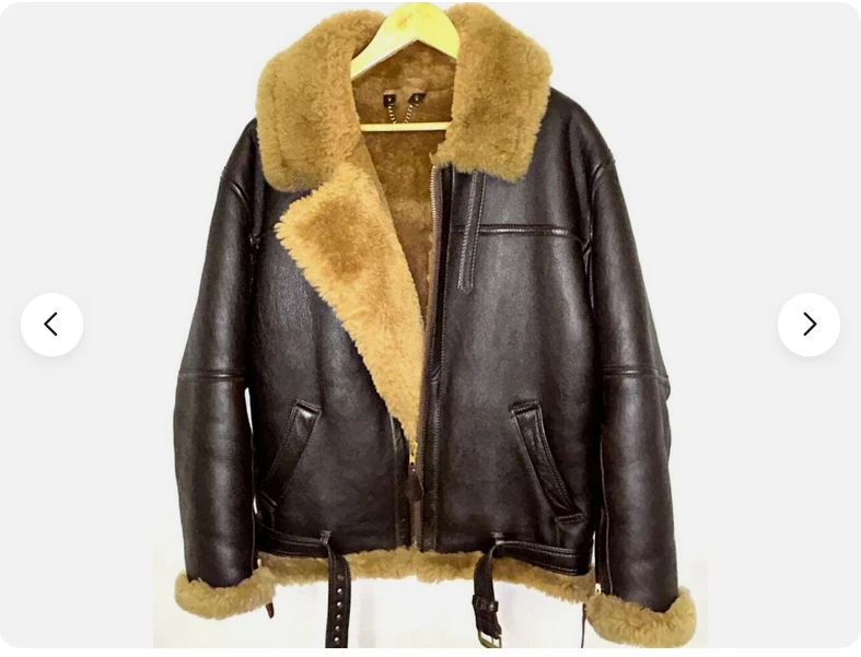 Mens B3 RAF Bomber Irvin Aviator Flying Pilot Fur Shearling Real Leather Jacket