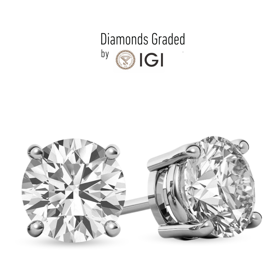 IGI 3.02 Ct D VS1 Round Lab Grown Diamond Screw Back Studs Platinum 900