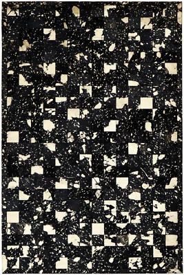 Leder Teppich Fellteppich Rug 150x240 cm echtes Kuhfell Handarbeit schwarz gold - Bild 1 von 4