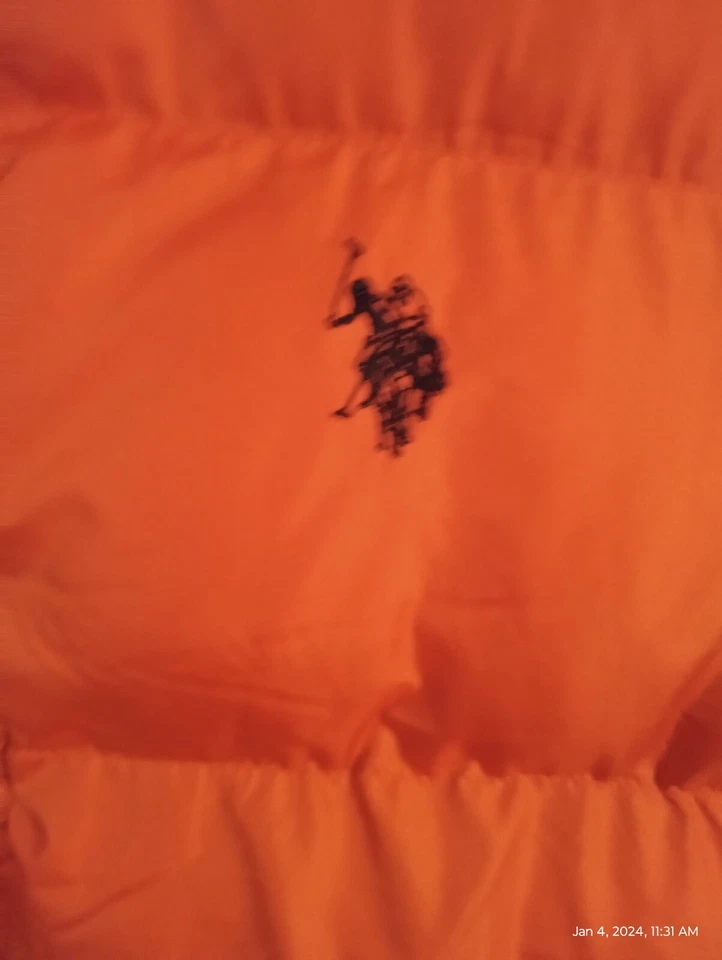 US POLO ASSOCIATION MEN'S BRIGHT ORANGE PUFFER VEST ZIP FRONT XL — 第 4/4 张图片