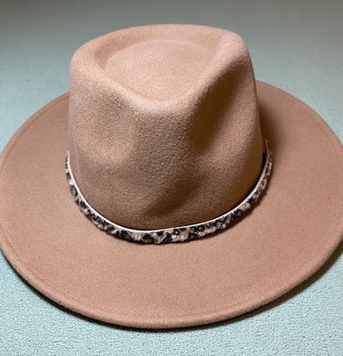 Talbots Women's Camel Colored Wool Felt  Fedora Style Hat Adjustable NWT Leopard
