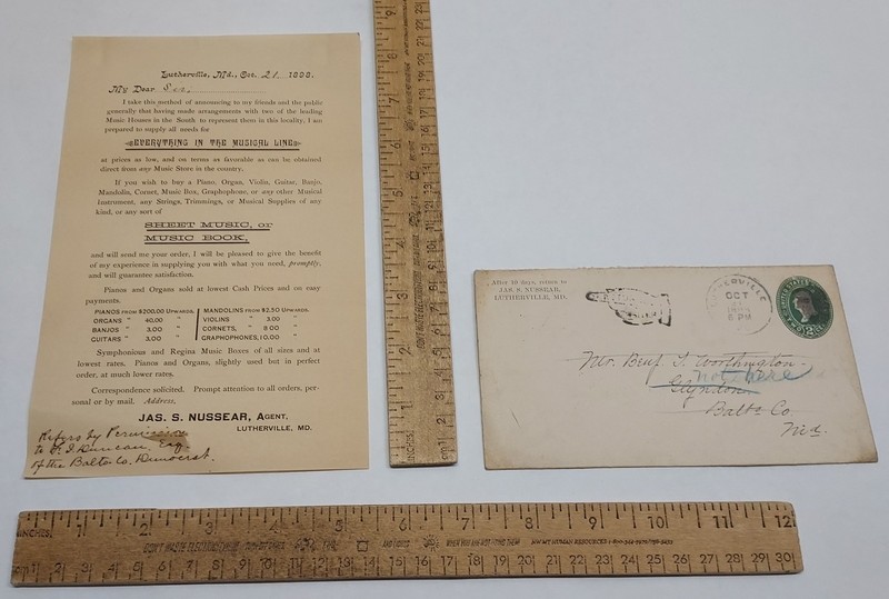 1898 - JAS S NUSSEAR - posted letter and envelope  - listing #7812