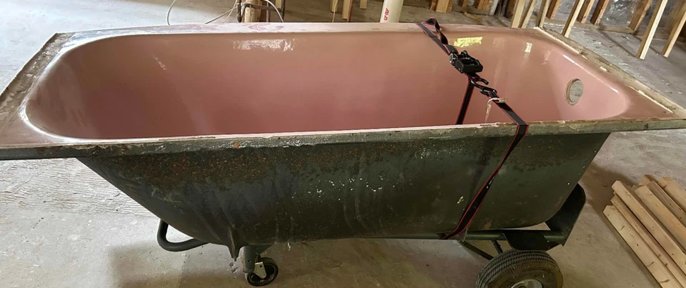 De colección 60x32 Hierro Fundido Concha Rosa Porcelana Grúa Criterio Bañera con Falda Foto 4 de 4