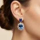 Classically Vivid Blue Sapphire 24.15Ct 925 Sterling Silver White Gold Earrings
