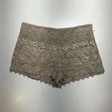 Sans Souci Dress Shorts Womens S Champagne Golden Scalloped Lace Crochet Classy