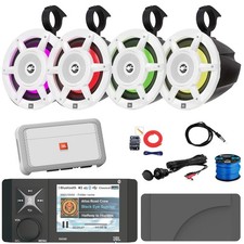 4" Color Marine Bluetooth Receiver, 4x 8" RGB LED Speaker, 4-Channel Amplifier