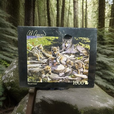 Al Agnew 1000 pc Art  Puzzle ''Playtime'' Wolves Nature  27'' X 20'' Jigsaw