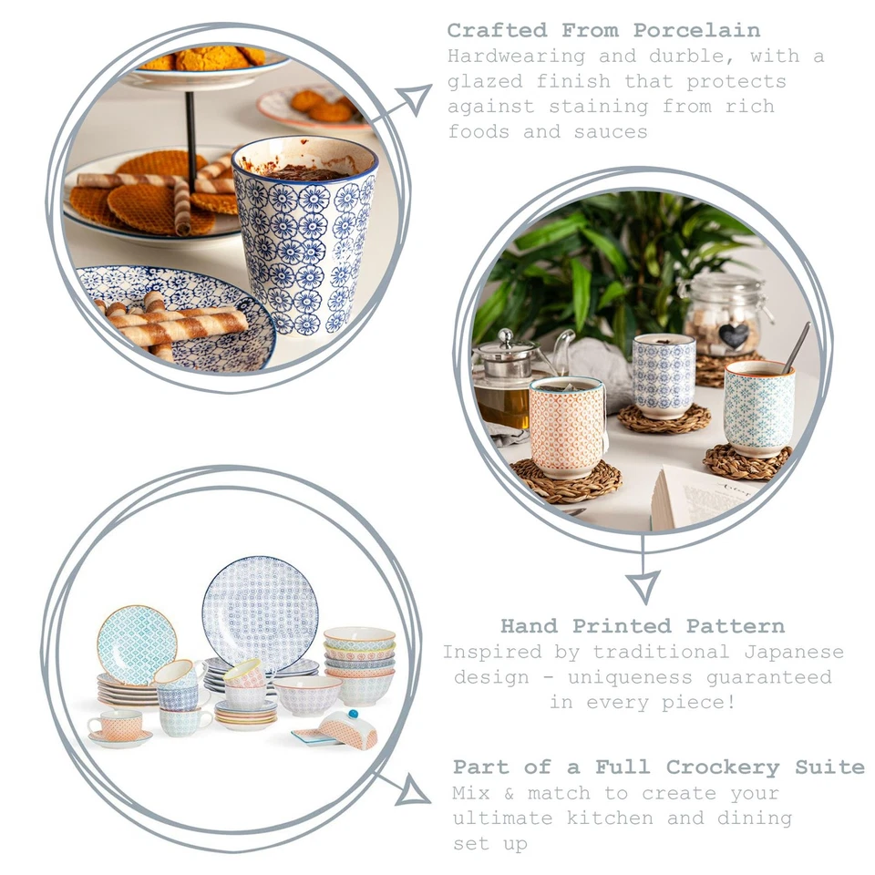 Set von 6 Hand gedruckte Porzellan Tassen Tee Kaffeetassen 280ml orange - Bild 2 von 4