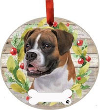 Boxer Uncropped Ornament - E S Pets - DIY Personalizable, Ceramic Round Ornament