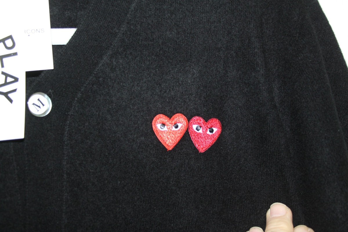 NWT Comme des Garçons PLAY double Heart Wool Cardigan Black M az