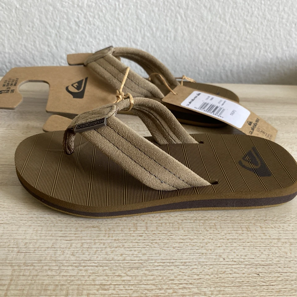Quicksilver Youth 13 Boys Carver Suede Flip Flop Sandals Kids Tan NEW - Image 4 of 4