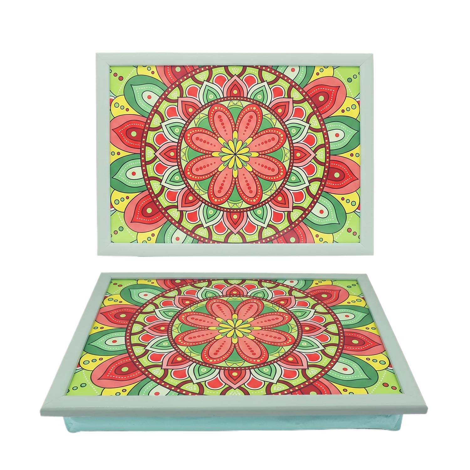 Lap Tray Tuscany Green Colourful Mandala Pattern Cushioned Dinner Serving Tray