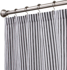 Black and White Ticking Stripe Woven Cotton Shower Curtain Extra Long 72 Inches