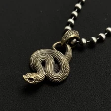 Hognose Snake Pendant, Solid Brass Animal Jewelry, Xmas Gift for Reptile Lovers