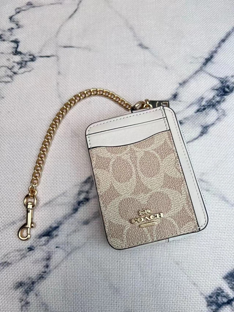 NWT Coach Zip Card Case Wallet In Signature Canvas Sand Chalk
