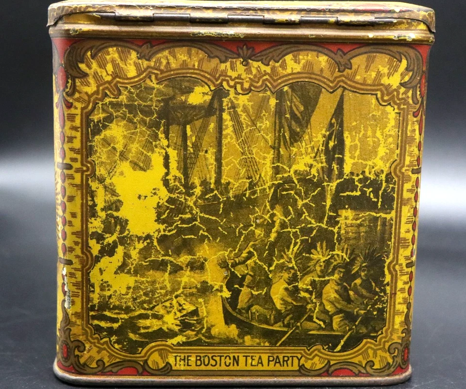 🔥 Escaso Patriótico Boston Tea Party Publicidad Lata Obra de Arte Nativa Foto 3 de 4