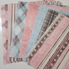 Lot 14 Sheets 12x12 Scrapbook Printed Paper Pink Blue Argyle Stripe Vintage