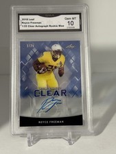 Royce Freeman 2018 Leaf CLEAR BLUE  Rookie AUTO GMA 10  /25 SHIPS SAME DAY