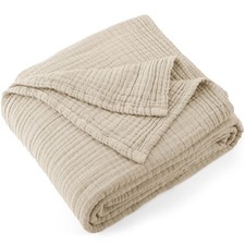 100 Cotton Muslin Throw Blanket 108" X 90" King Size 4-Layers Summer Gauze T...