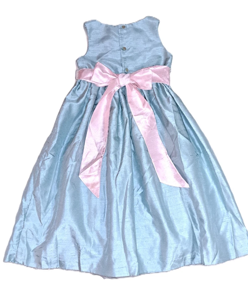 Vestido de festa de seda feminino vintage KELLY'S KIDS rosa água década de 1980 boutique de casamento sólido - Imagem 2 de 4
