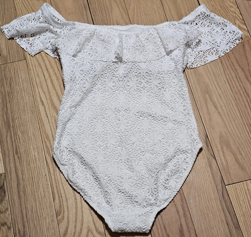 Nuevo sin etiquetas Traje de baño de una pieza Lauren Ralph Lauren Crochet Volantes Fuera del Hombro Foto 4 de 4