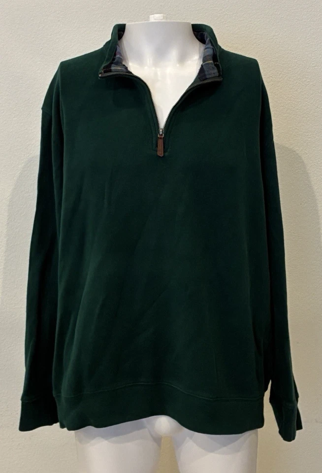 Suéter Pullover Lands End Para Hombre Pana 1/4 Cremallera 2XL Verde Preppy Holiday Cabin Foto 2 de 4