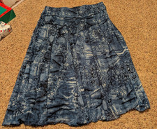 Coldwater Creek Women's Mesh Midi Length Blue Print Lined Gored Skirt In Size M