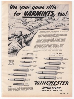 Winchester VTG Magazine Ad SUPER SPEED Varmint Cartridges 1952 Hunting