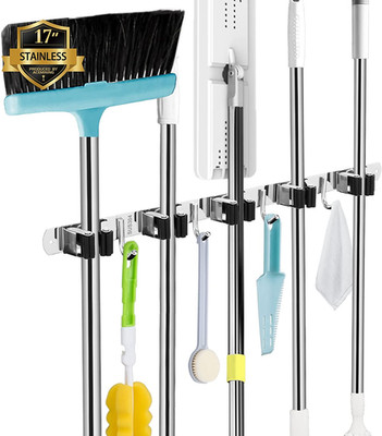 Wall broom mop organizer shelves hooks steel rack for kitchen garage tools pro!!