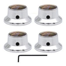 4Pcs Metal Guitar Knobs Abalone Shell Tops Volume Tone Control Pots Cap Silver