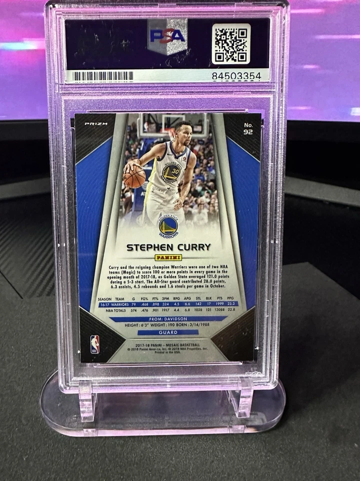 2017-18 Panini Prizm Mosaic Stephen Curry #92 Silver On Card Auto PSA Champions - Image 2 of 2