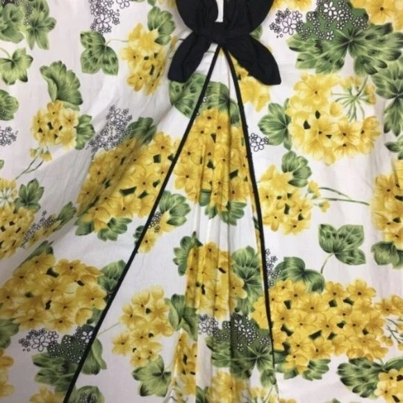 Speechless Retro Yellow Floral A-Line Skirt M Bow VLV Pin-Up Twee Coquette Knee - Image 4 of 4