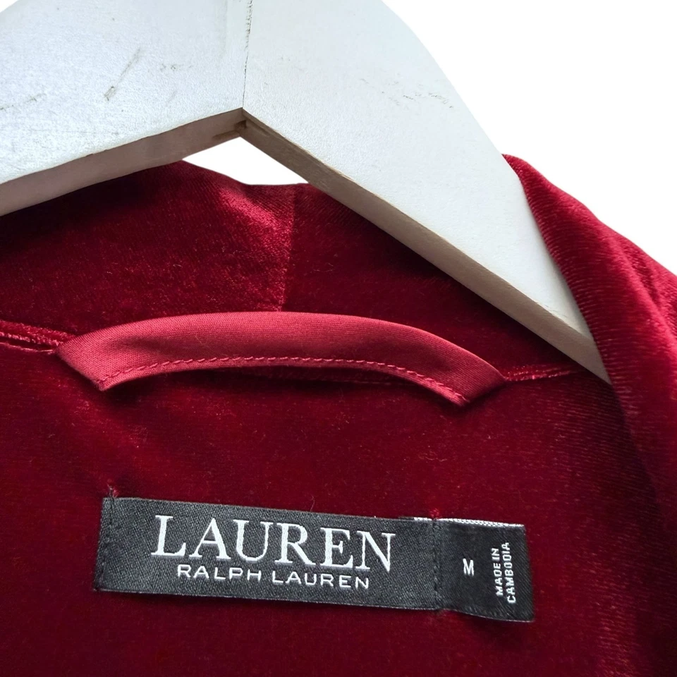 LAUREN Ralph Lauren Bata de Terciopelo Rojo Mediana Mujer Vacaciones Lujo Albornoz NUEVO Foto 4 de 4