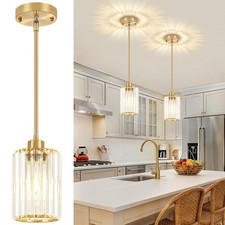2 Pack Brass Pendant Lights Kitchen Island Crystal Hanging Lights
