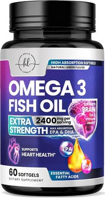 Omega 3 Fish Oil Supplements 2400mg Triple Strength Omega 3 Fatty Acids, Natural