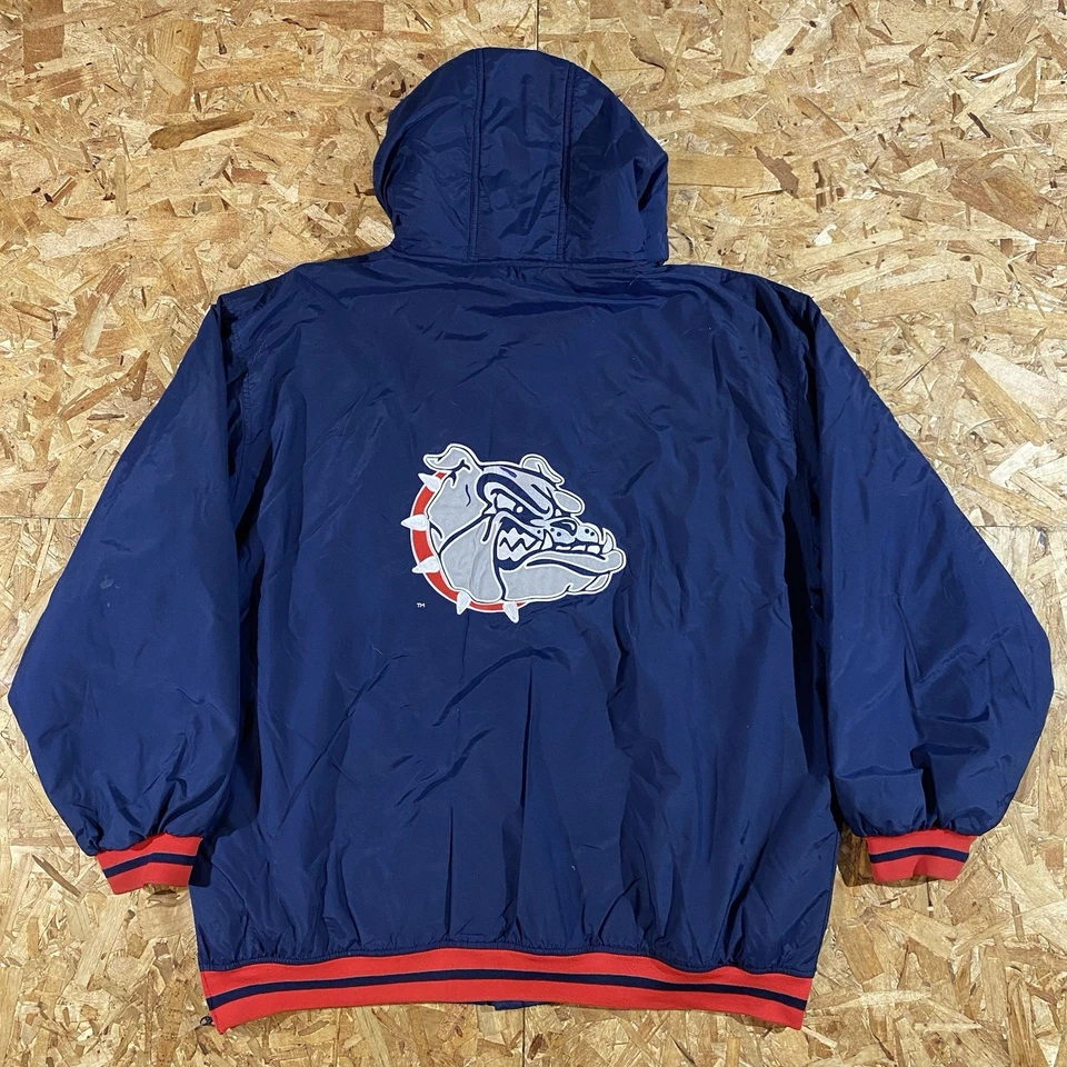 Chaqueta acolchada vintage Y2K Champs Gonzaga Bulldog bordada azul marino talla XL Foto 2 de 4