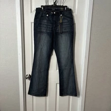 Boot Cut Leg Crest Jeans Silver Button Dark Wash Blue Denim Women