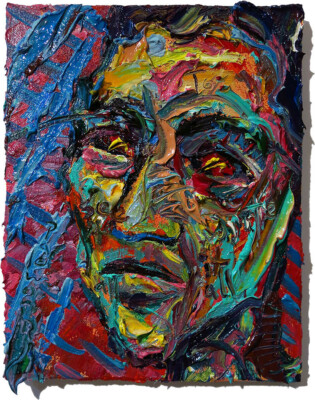 PORTRAIT OIL PAINTING OUTSIDER WRITING ON FACE EXPRESSIONIST ORIGINAL POP URBAN 